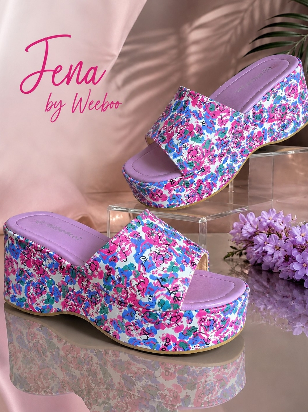 Jena by Weeboo Floral Platform Slide - Pink Lilac